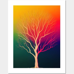 Prismatic Lonely Tree - Vibrant Colored Whimsical - Abstract Minimalist Bright Colorful Nature Poster Art of a Leafless Branches Posters and Art